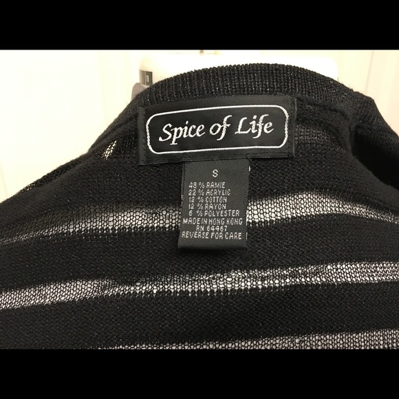 Black sheer striped cardigan sweater. - Picture 5 of 6